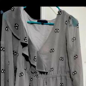 Grey midi dress with a cute penguin pattern. Gently used.